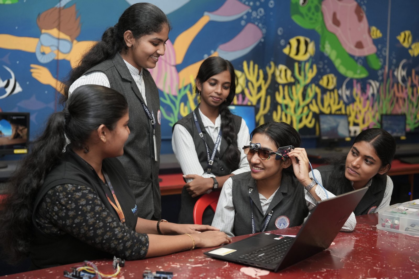 Students at science exhibition